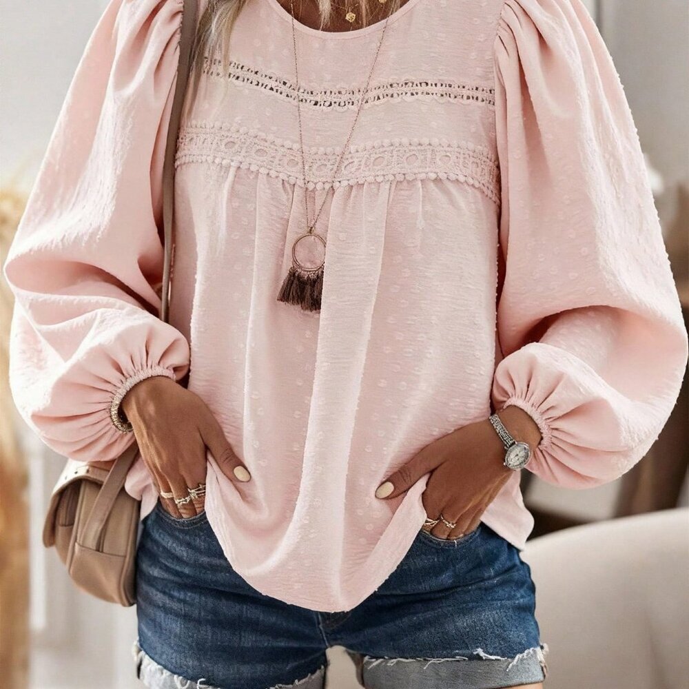 Baby Pink Casual Women's Minimalist Long Sleeve Blouse - Picture 6 of 7